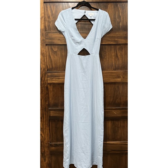 Super Down Dress Women Extra Small Light Baby Blue Long Maxi Cut Out Cap Sleeve - Picture 1 of 11